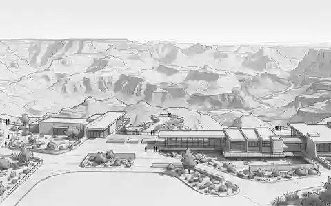 Moderner Architektur-Render zeigt Silhouette von Grand Canyon in Grand Canyon Village USA, klare Linien und - Foto: THN