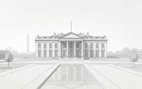 Moderner Architektur-Render zeigt Silhouette von Weißes Haus Washington in Washington, D.C. USA, klare Linien und - Foto: THN