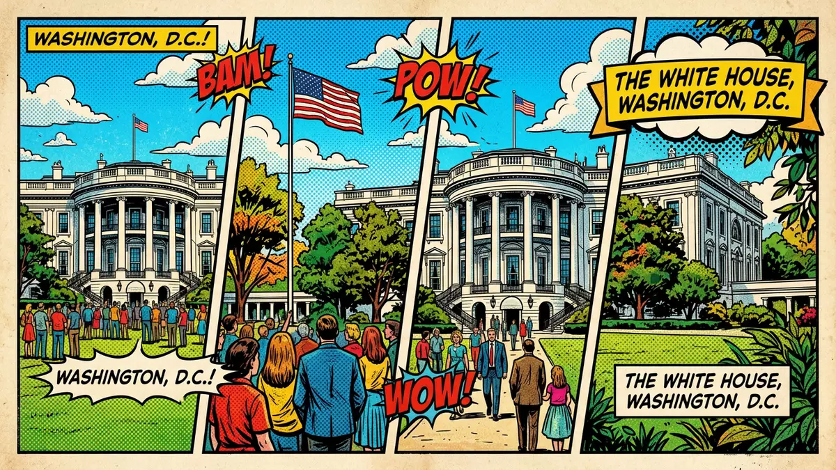 Pop-Art-Comic von Weißes Haus Washington in Washington, D.C., USA mit Rasterpunkten