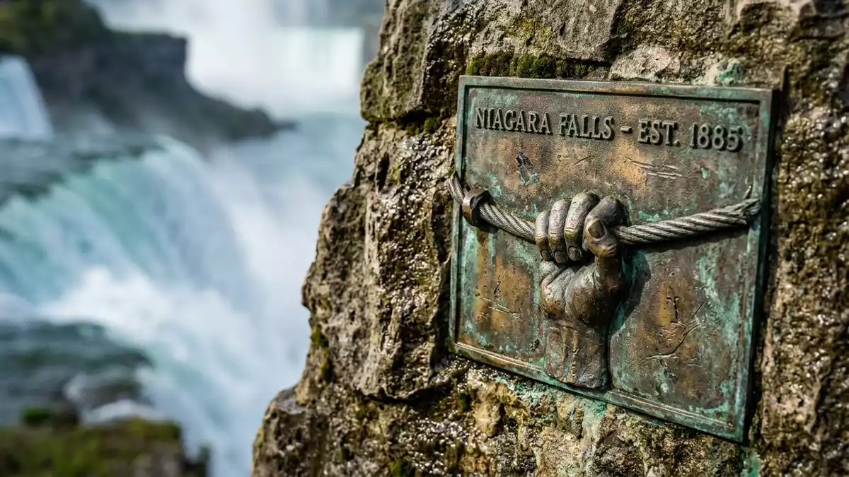 Makroaufnahme eines Materialdetails am Wahrzeichen Niagara-Fälle, Niagara Falls USA/Kanada
