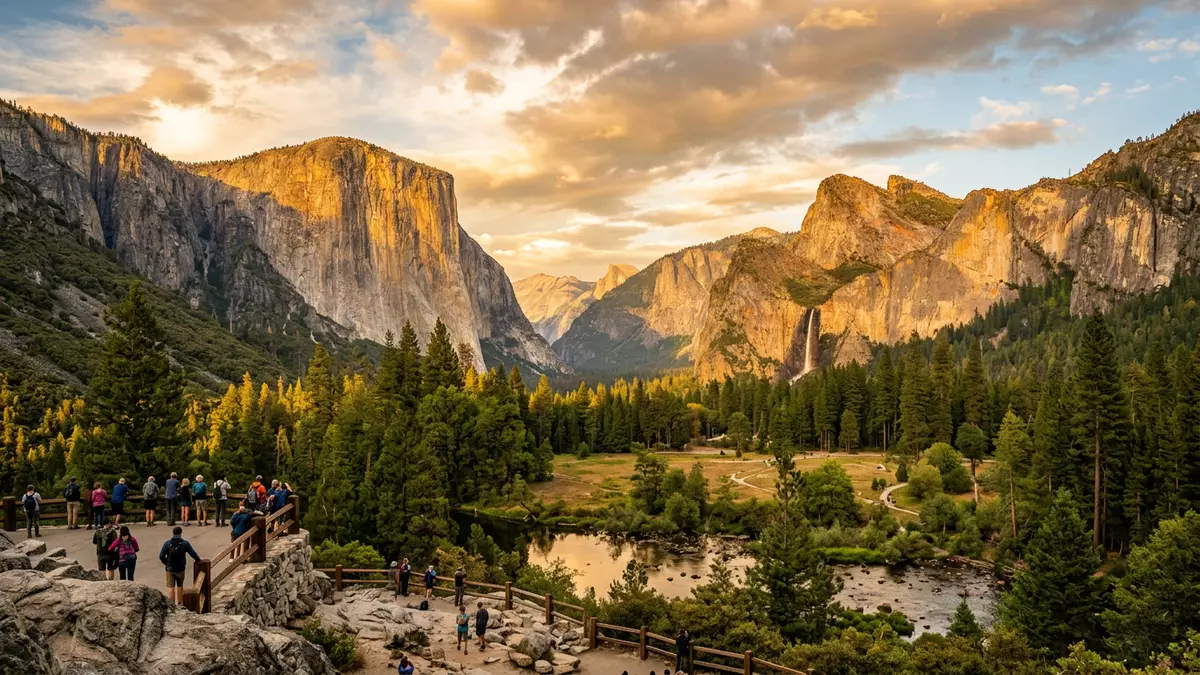 Fotorealistische Ansicht von Yosemite-Nationalpark in Yosemite Valley, USA im Abendlicht