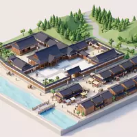 Isometrisches Diorama von Altstadt Takayama und Umgebung in Takayama Japan, verspielte Low-Poly-Kulisse in Pastellfarben - Foto: THN