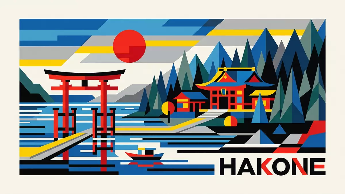 Bauhaus-Poster als Abstraktion von Hakone-Schrein in Hakone, Japan