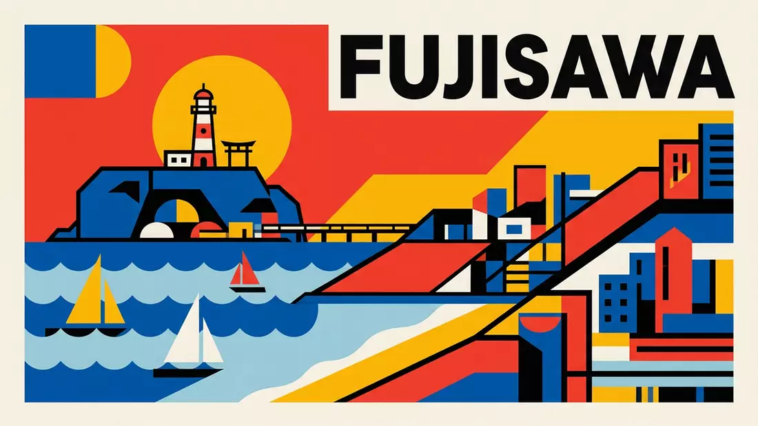 Bauhaus-Poster als Abstraktion von Enoshima in Fujisawa, Japan
