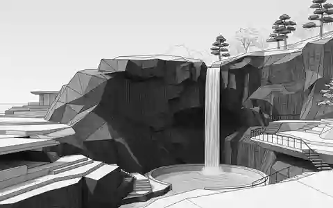 Moderner Architektur-Render zeigt Silhouette von Kegon-Fall Nikko in Nikko Japan, klare Linien und neutrales Tageslicht - Foto: THN