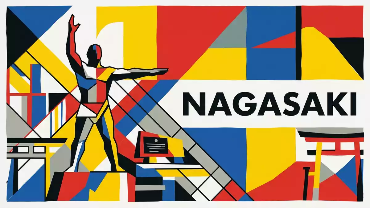 Bauhaus-Poster als Abstraktion von Friedenspark Nagasaki in Nagasaki, Japan