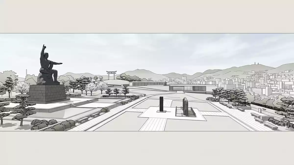 Architektur-Render von Friedenspark Nagasaki in Nagasaki, Japan bei Tageslicht