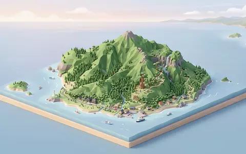 Isometrisches Diorama von Yakushima und Umgebung in Yakushima Japan, verspielte Low-Poly-Kulisse in Pastellfarben - Foto: THN