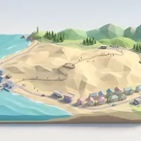 Isometrisches Diorama von Sanddunen von Tottori und Umgebung in Tottori Japan, verspielte Low-Poly-Kulisse in Pastellfarben - Foto: THN