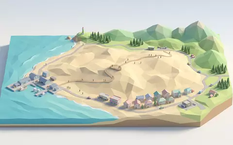 Isometrisches Diorama von Sanddunen von Tottori und Umgebung in Tottori Japan, verspielte Low-Poly-Kulisse in Pastellfarben - Foto: THN