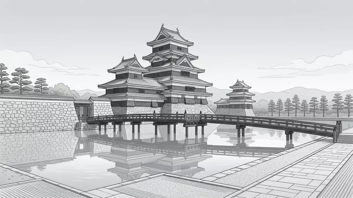 Architektur-Render von Burg Matsumoto in Matsumoto, Japan bei Tageslicht