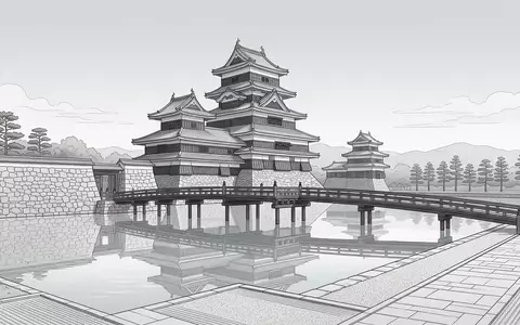 Moderner Architektur-Render zeigt Silhouette von Burg Matsumoto in Matsumoto Japan, klare Linien und neutrales Tageslicht - Foto: THN