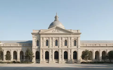 Moderner Architektur-Render zeigt Silhouette von Prado-Museum Madrid in Madrid Spanien, klare Linien und neutrales Tageslicht - Foto: THN
