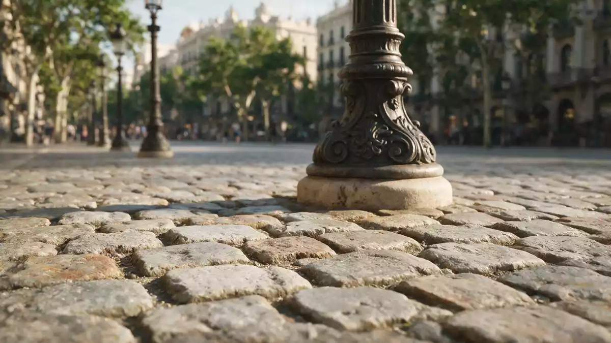 Makroaufnahme eines Materialdetails am Wahrzeichen La Rambla Barcelona, Barcelona Spanien