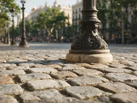 Extreme Makroaufnahme eines Materialdetails am Wahrzeichen La Rambla Barcelona in Barcelona Spanien, taktile Struktur und - Foto: THN
