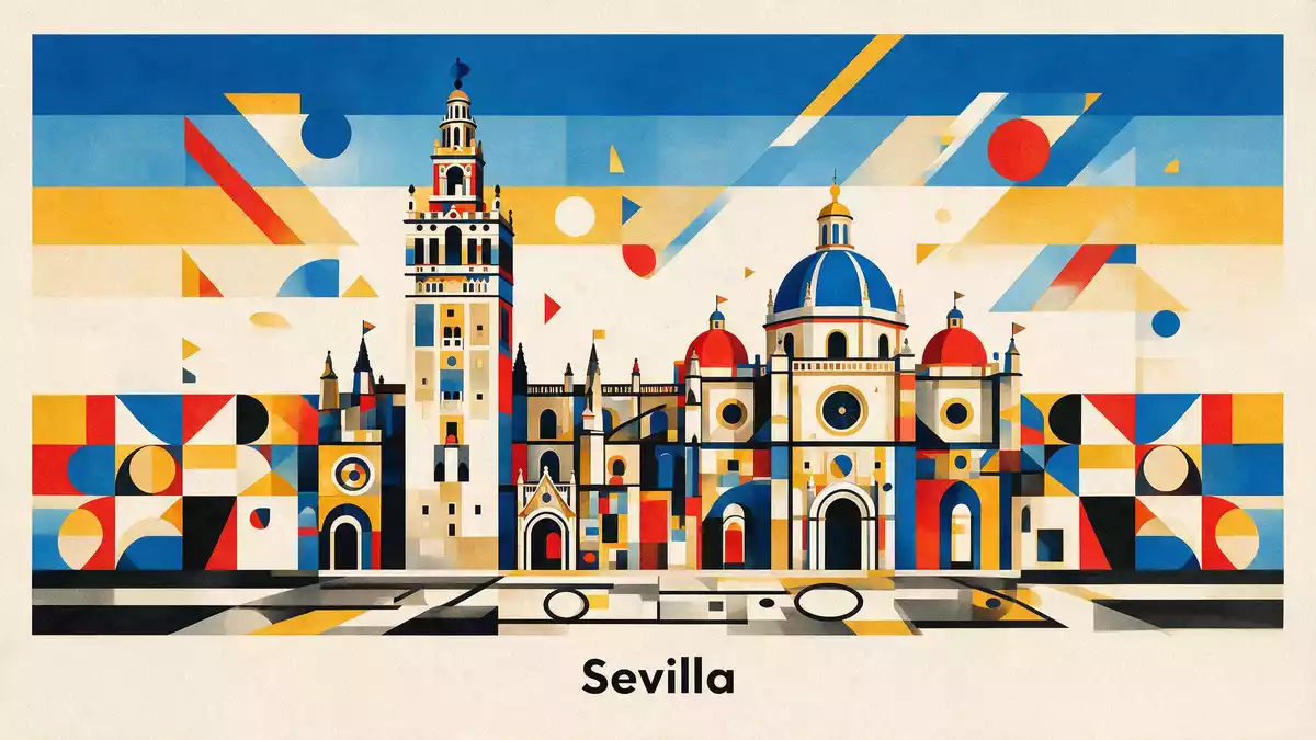 Bauhaus-Poster als Abstraktion von Kathedrale von Sevilla in Sevilla, Spanien