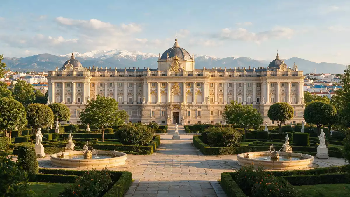 Editorial-Reisemagazinbild vom Wahrzeichen Königspalast Madrid in Madrid, Spanien