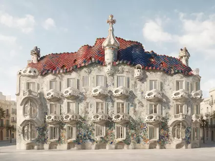 Moderner Architektur-Render zeigt Silhouette von Casa Batllo Barcelona in Barcelona Spanien, klare Linien und neutrales - Foto: THN