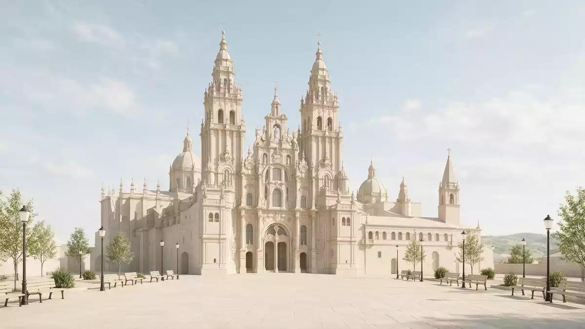 Architektur-Render von Kathedrale von Santiago de Compostela in Santiago de Compostela, Span…