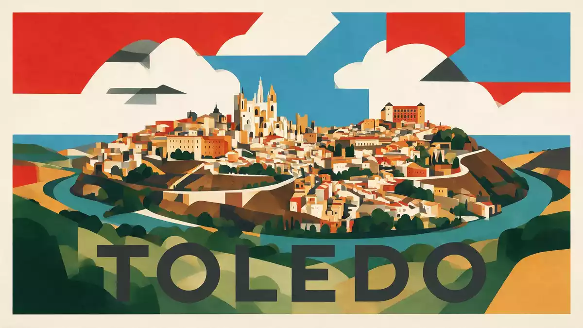 Bauhaus-Poster als Abstraktion von Altstadt Toledo in Toledo, Spanien