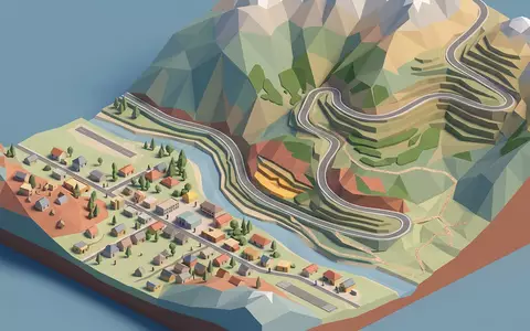 Isometrisches Diorama von Pamir Highway und Umgebung in Chorugh Tadschikistan, verspielte Low-Poly-Kulisse in Pastellfarben - Foto: THN