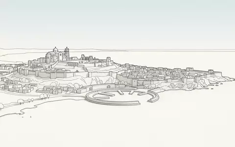 Moderner Architektur-Render zeigt Silhouette von Karthago in Tunis Tunesien, klare Linien und neutrales Tageslicht - Foto: THN