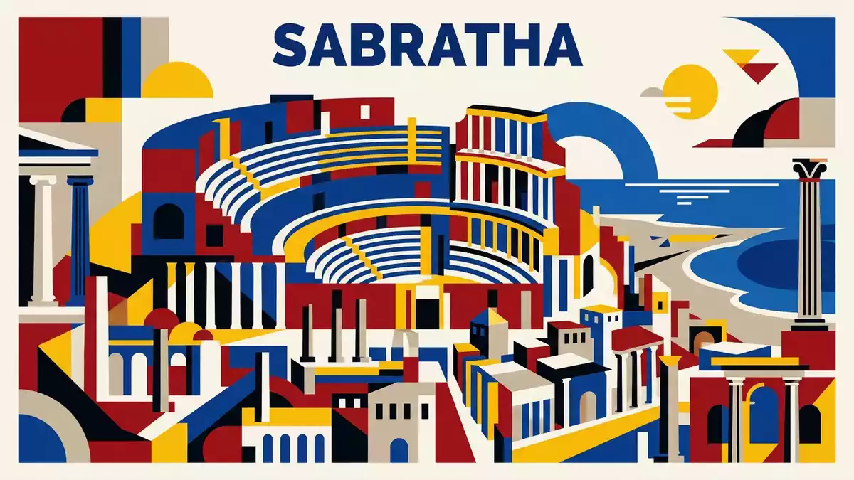 Bauhaus-Poster als Abstraktion von Romisches Theater Sabratha in Sabratha, Libyen