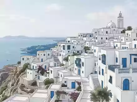Moderner Architektur-Render zeigt Silhouette von Sidi Bou Said in Tunis Tunesien, klare Linien und neutrales - Foto: THN