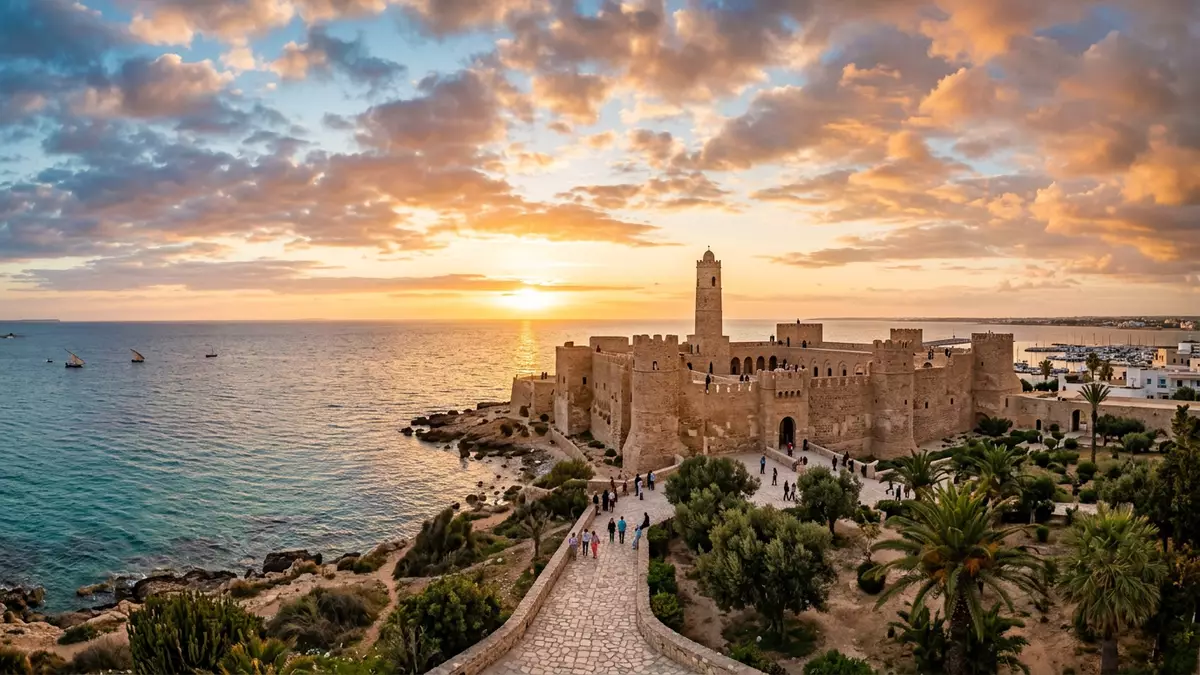 Fotorealistische Ansicht von Ribat Monastir in Monastir, Tunesien im Abendlicht