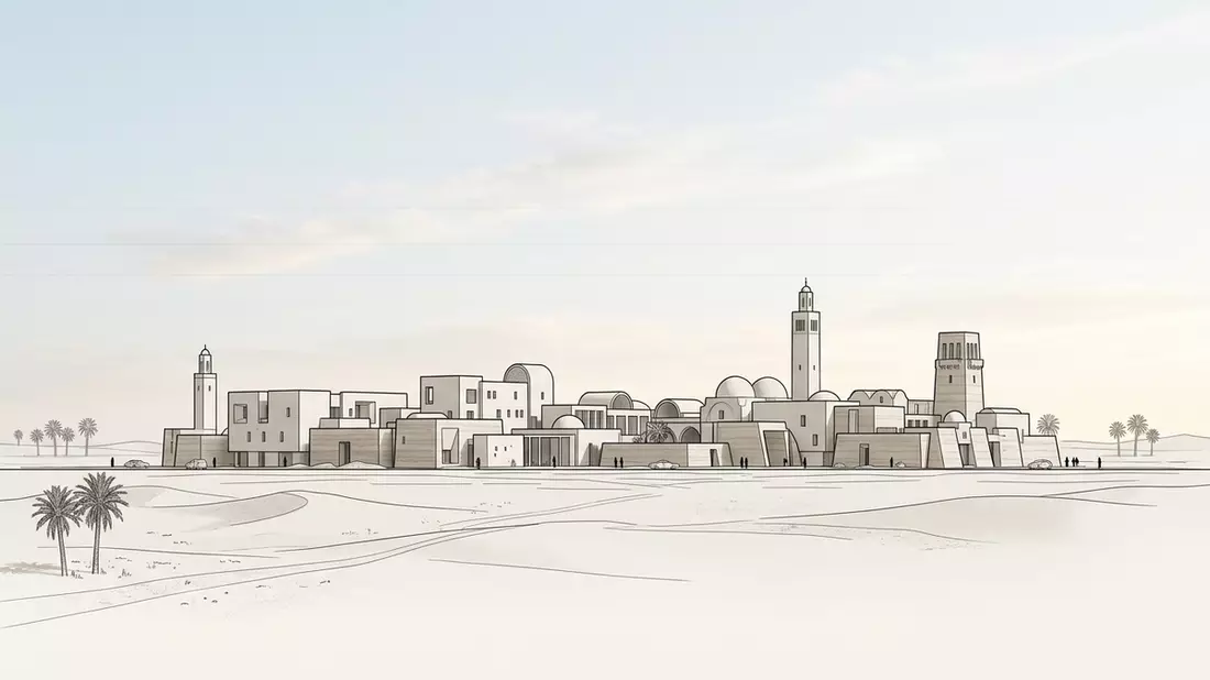 Architektur-Render von Douz Sahara-Tor in Douz, Tunesien bei Tageslicht