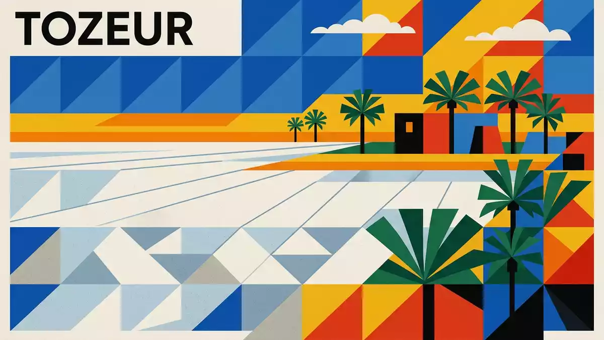 Bauhaus-Poster als Abstraktion von Chott el Djerid in Tozeur, Tunesien