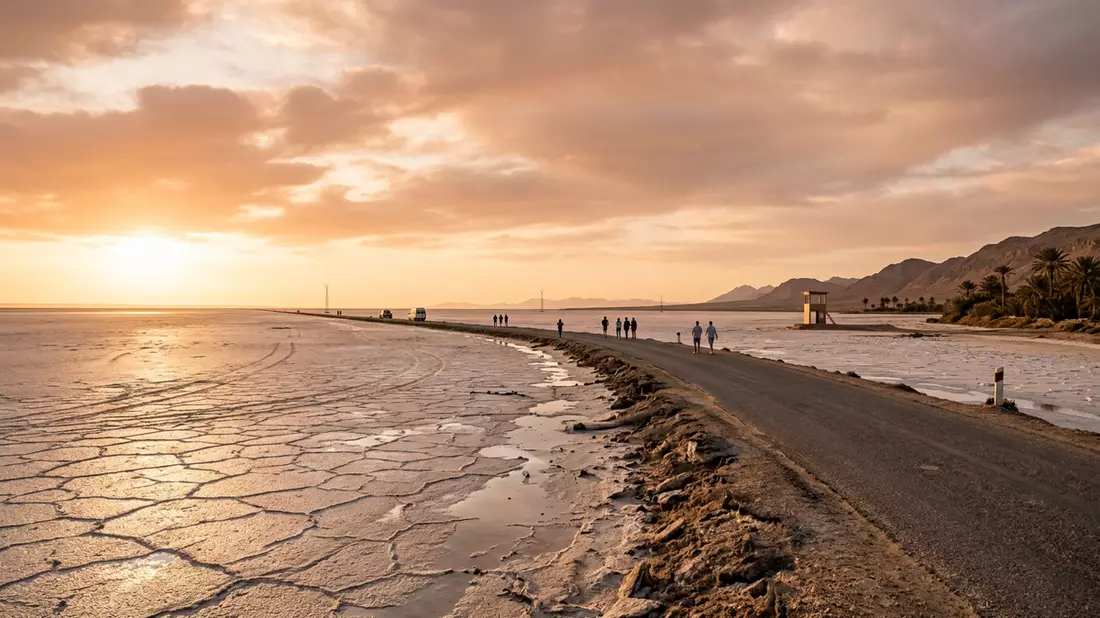 Fotorealistische Ansicht von Chott el Djerid in Tozeur, Tunesien im Abendlicht