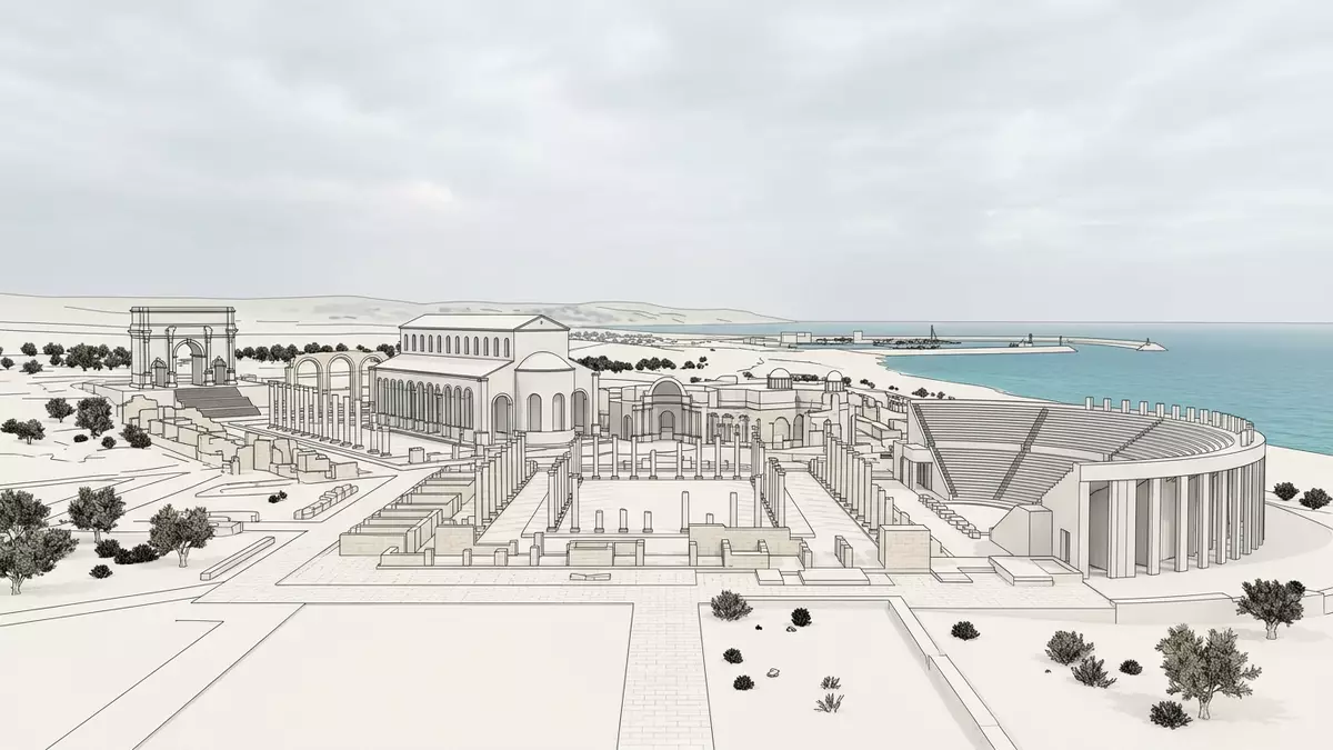 Architektur-Render von Leptis Magna in Al Khums, Libyen bei Tageslicht