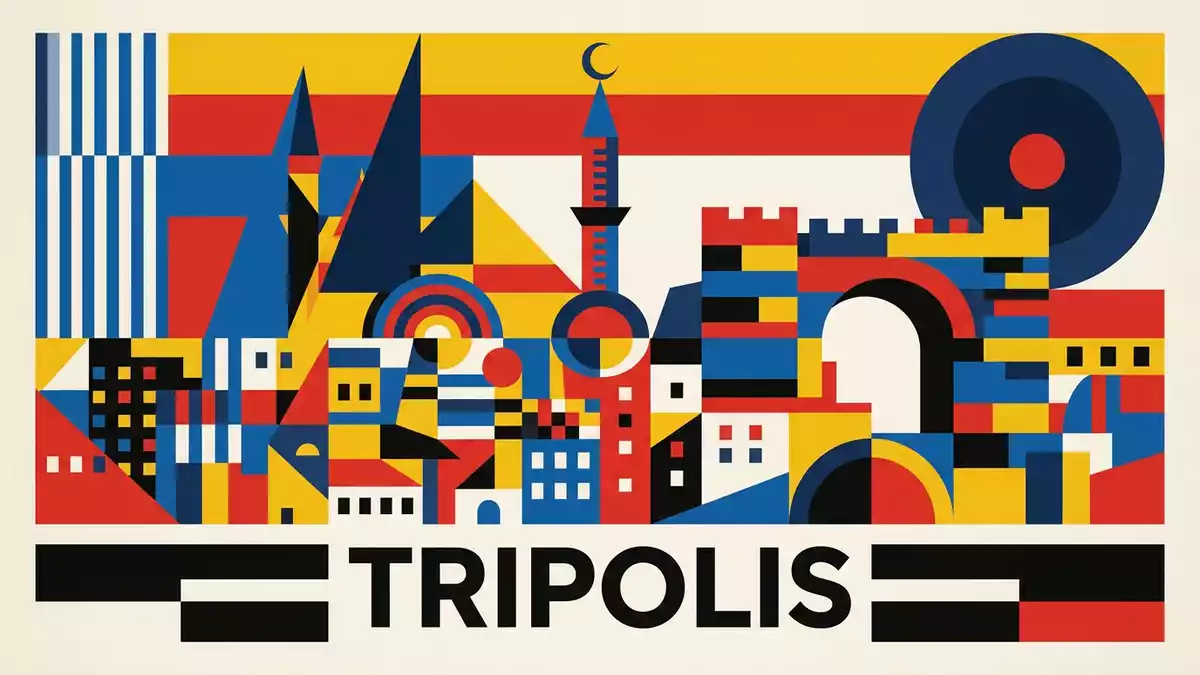 Bauhaus-Poster als Abstraktion von Medina von Tripolis in Tripolis, Libyen