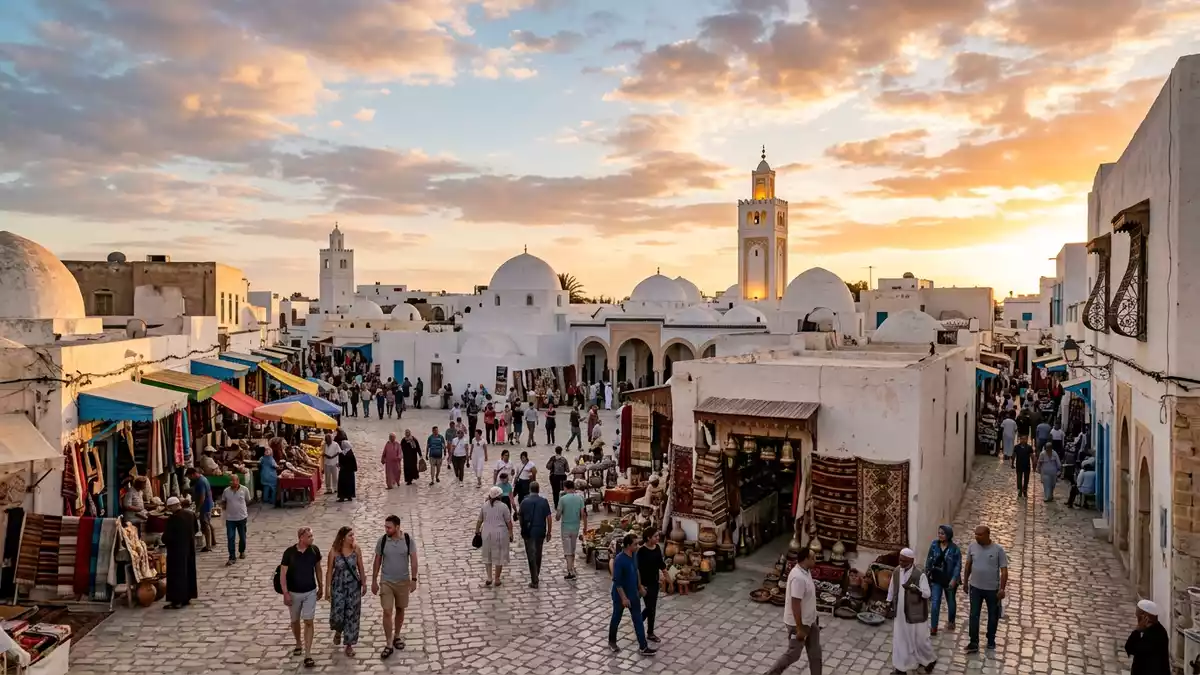 Fotorealistische Ansicht von Houmt Souk Djerba in Djerba, Tunesien im Abendlicht