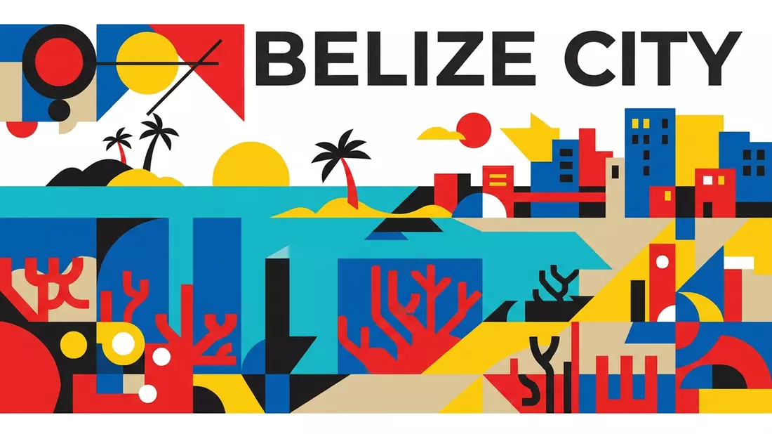 Bauhaus-Poster als Abstraktion von Belize Barrier Reef in Belize City, Belize
