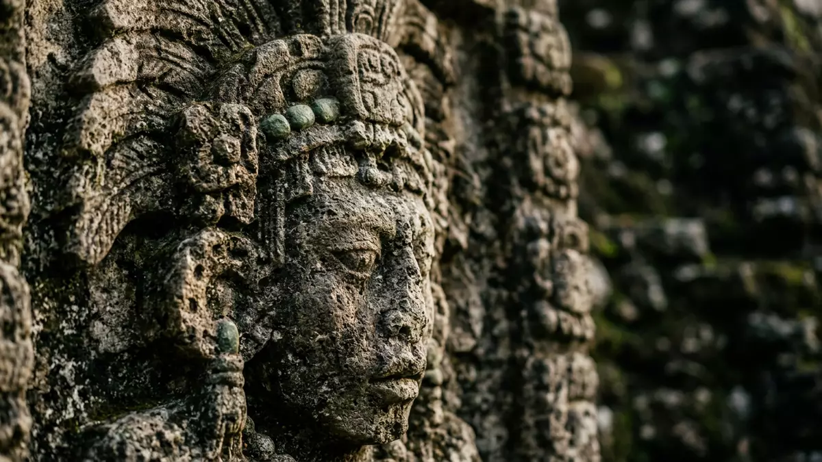 Makroaufnahme eines Materialdetails am Wahrzeichen Xunantunich, San Ignacio Belize