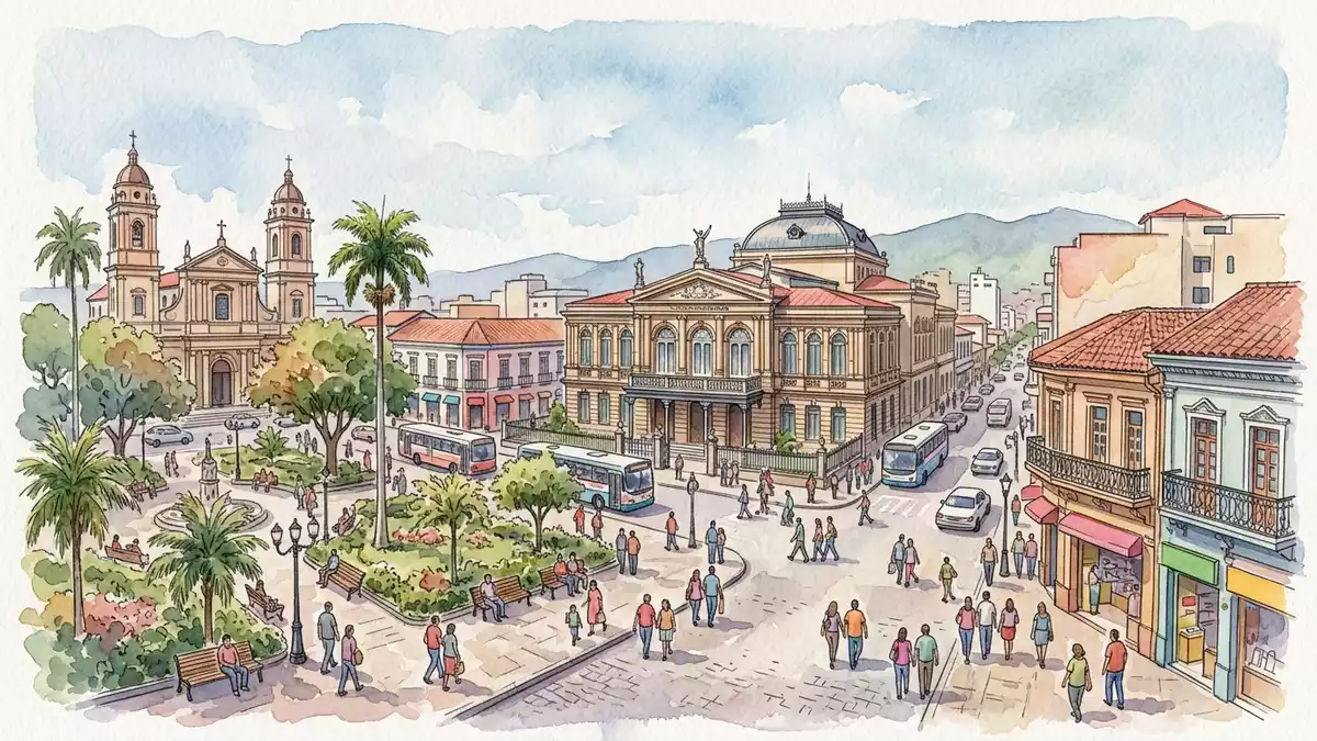 Aquarell-Illustration von Altstadt von San Jose in San Jose, Costa Rica als Reiseposter