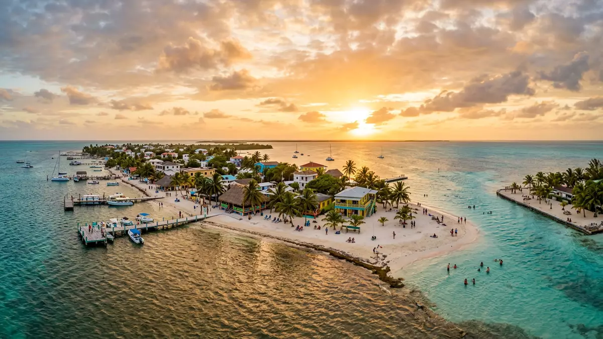 Fotorealistische Ansicht von Caye Caulker in Caye Caulker, Belize im Abendlicht