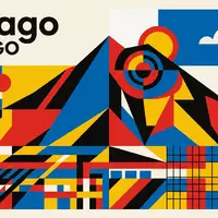 Bauhaus-Poster als geometrische Abstraktion von Irazu-Vulkan in Cartago Costa Rica, kraeftige Grundfarben und harte Formkanten - Foto: THN