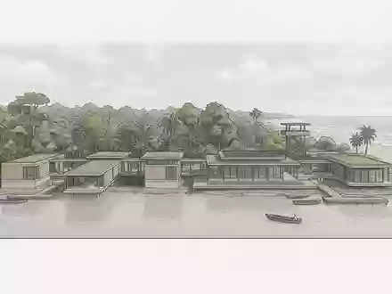 Moderner Architektur-Render zeigt Silhouette von Tortuguero-Nationalpark in Tortuguero Costa Rica, klare Linien und neutrales Tageslicht - Foto: THN