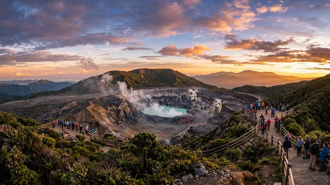 Fotorealistische Ansicht von Poas-Vulkan in Alajuela, Costa Rica im Abendlicht