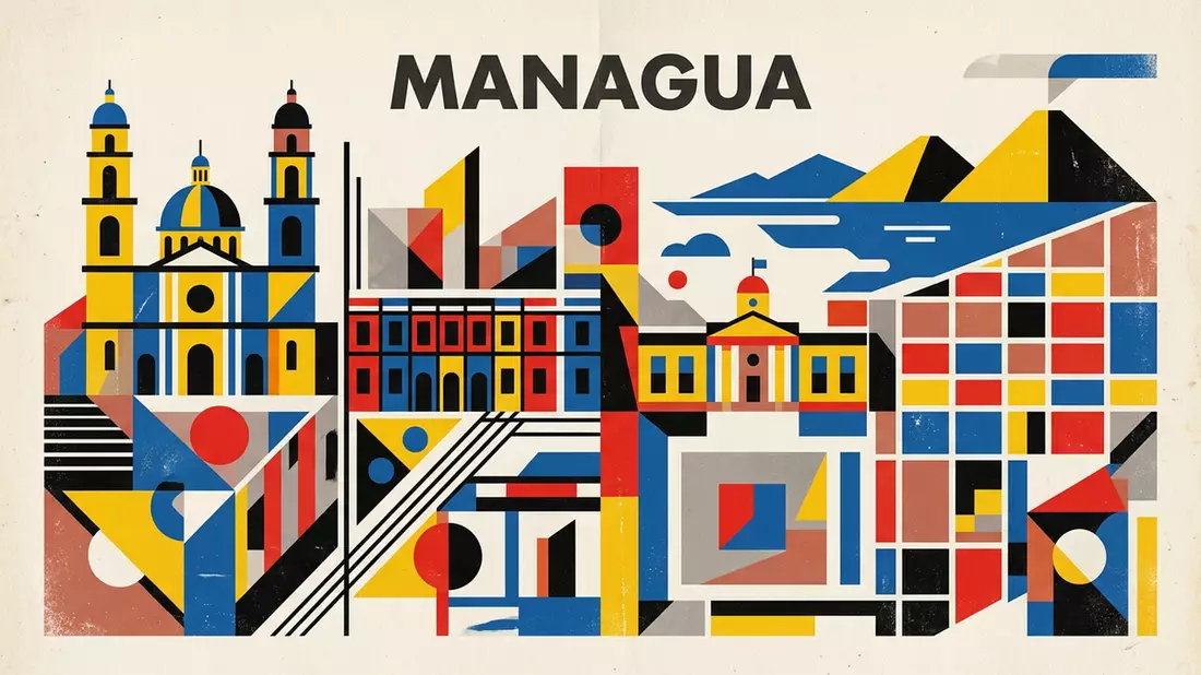 Bauhaus-Poster als Abstraktion von Managua Altstadt in Managua, Nicaragua