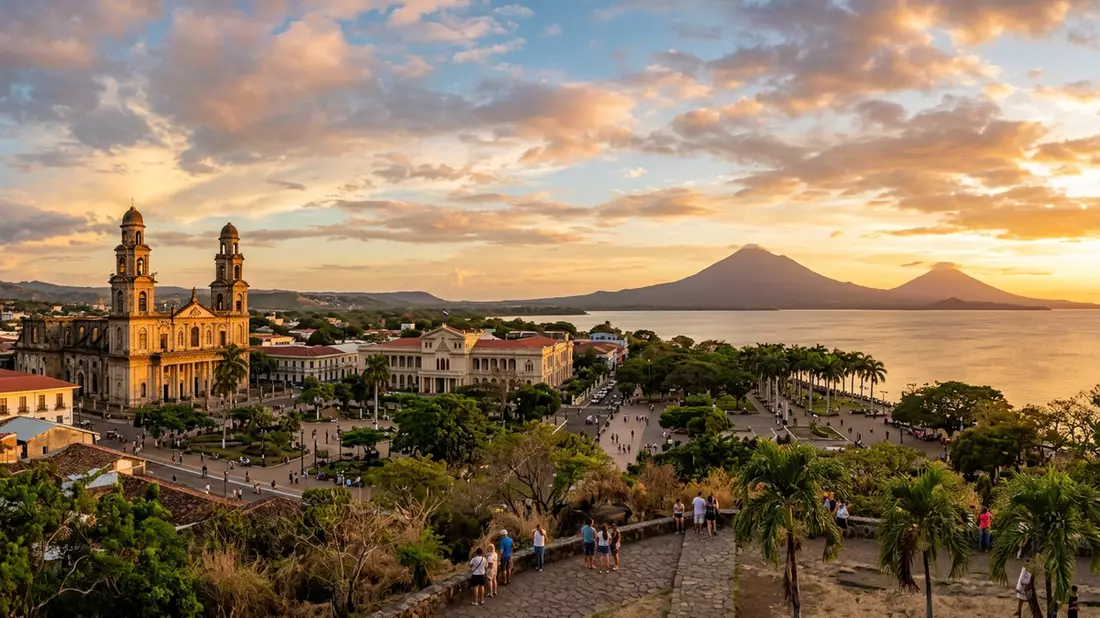 Fotorealistische Ansicht von Managua Altstadt in Managua, Nicaragua im Abendlicht