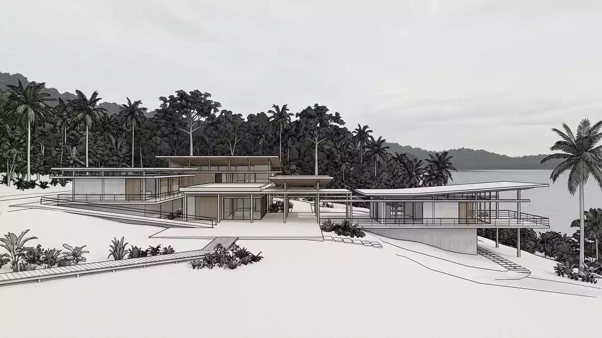 Architektur-Render von Corcovado-Nationalpark in Puerto Jimenez, Costa Rica bei Tageslicht
