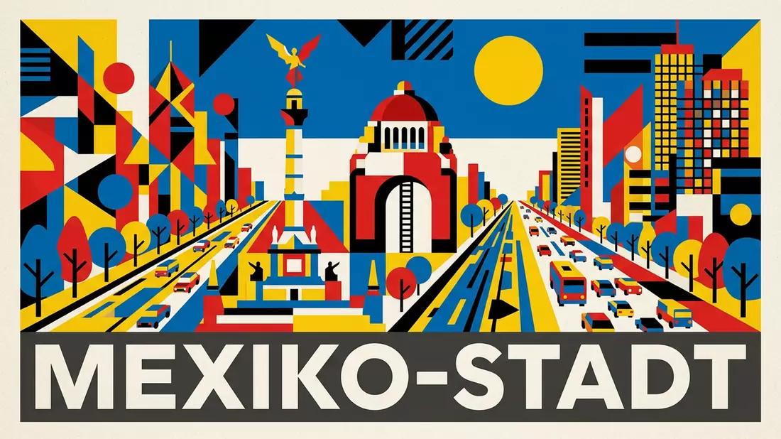 Bauhaus-Poster als Abstraktion von Paseo de la Reforma in Mexiko-Stadt, Mexiko