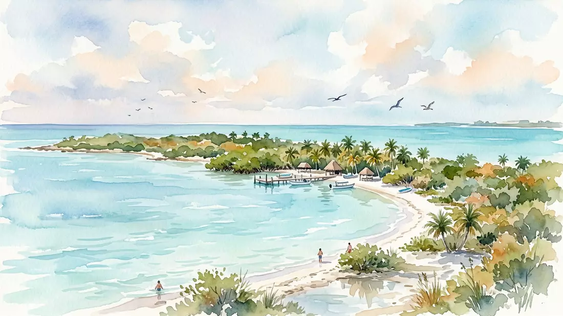 Aquarell-Illustration von Isla Contoy in Isla Contoy, Mexiko als Reiseposter