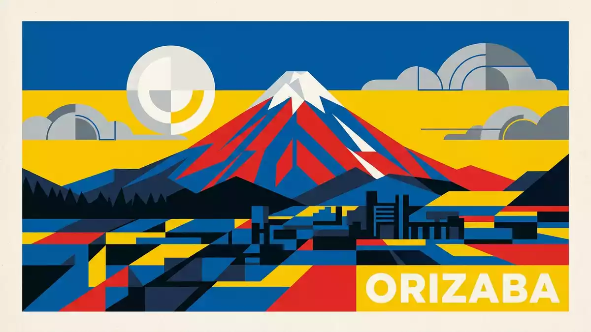 Bauhaus-Poster als Abstraktion von Pico de Orizaba in Orizaba, Mexiko