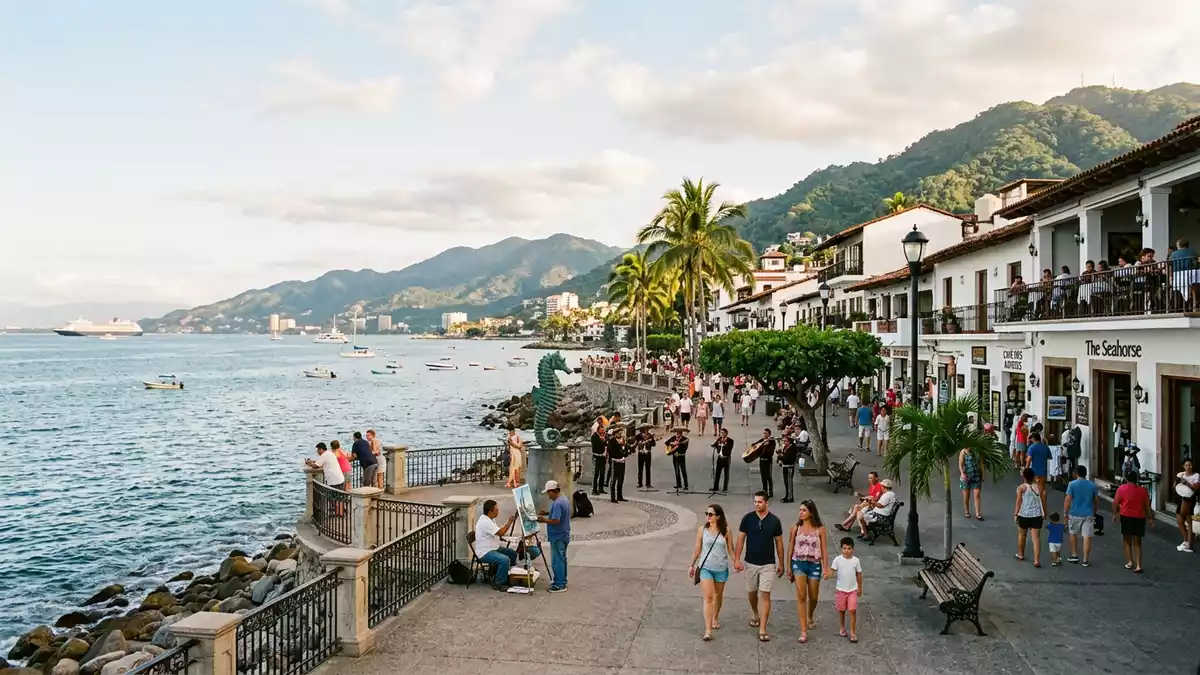 Editorial-Reisemagazinbild vom Wahrzeichen Malecón Puerto Vallarta in Puerto Vallarta, Mexiko