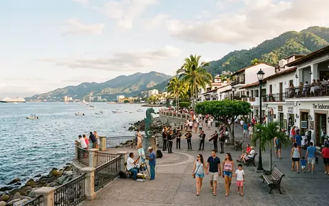 Editorialbild im Reisemagazin-Stil vom Wahrzeichen Malecón Puerto Vallarta in Puerto Vallarta Mexiko, ausgewogene Bildgestaltung und - Foto: THN